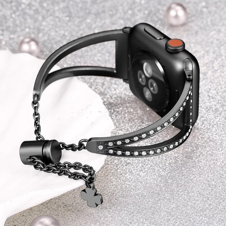 Bracelet de montre en alliage de zinc à motif diamant en forme de V, compatible avec les Apple Watch 46 mm / 49 mm / 45 mm / 44 mm et 42 mm / 41 mm / 40 mm / 38 mm.
