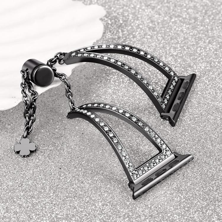 Bracelet de montre en alliage de zinc à motif diamant en forme de V, compatible avec les Apple Watch 46 mm / 49 mm / 45 mm / 44 mm et 42 mm / 41 mm / 40 mm / 38 mm.