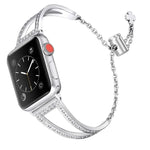 Bracelet de montre en alliage de zinc à motif diamant en forme de V, compatible avec les Apple Watch 46 mm / 49 mm / 45 mm / 44 mm et 42 mm / 41 mm / 40 mm / 38 mm.