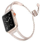 Bracelet de montre en alliage de zinc à motif diamant en forme de V, compatible avec les Apple Watch 46 mm / 49 mm / 45 mm / 44 mm et 42 mm / 41 mm / 40 mm / 38 mm.