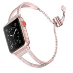 Bracelet de montre en alliage de zinc à motif diamant en forme de V, compatible avec les Apple Watch 46 mm / 49 mm / 45 mm / 44 mm et 42 mm / 41 mm / 40 mm / 38 mm.