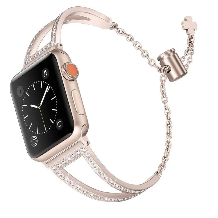 Bracelet de montre en alliage de zinc à motif diamant en forme de V, compatible avec les Apple Watch 46 mm / 49 mm / 45 mm / 44 mm et 42 mm / 41 mm / 40 mm / 38 mm.