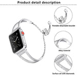 Bracelet de montre en alliage de zinc à motif diamant en forme de V, compatible avec les Apple Watch 46 mm / 49 mm / 45 mm / 44 mm et 42 mm / 41 mm / 40 mm / 38 mm.