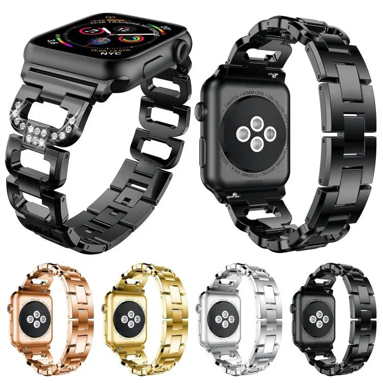 Bracelet de montre carré en alliage de zinc à motif diamant, compatible avec Apple Watch 46 mm / 49 mm / 45 mm / 44 mm et Apple Watch 42 mm / 41 mm / 40 mm / 38 mm.