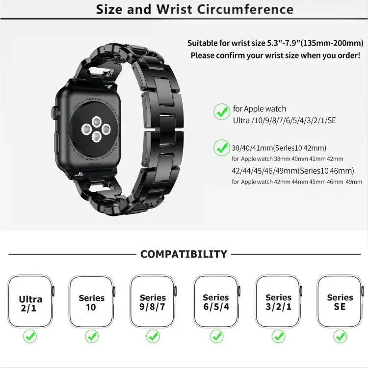 Bracelet de montre carré en alliage de zinc à motif diamant, compatible avec Apple Watch 46 mm / 49 mm / 45 mm / 44 mm et Apple Watch 42 mm / 41 mm / 40 mm / 38 mm.