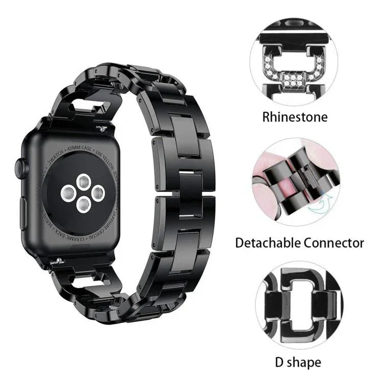 Bracelet de montre carré en alliage de zinc à motif diamant, compatible avec Apple Watch 46 mm / 49 mm / 45 mm / 44 mm et Apple Watch 42 mm / 41 mm / 40 mm / 38 mm.