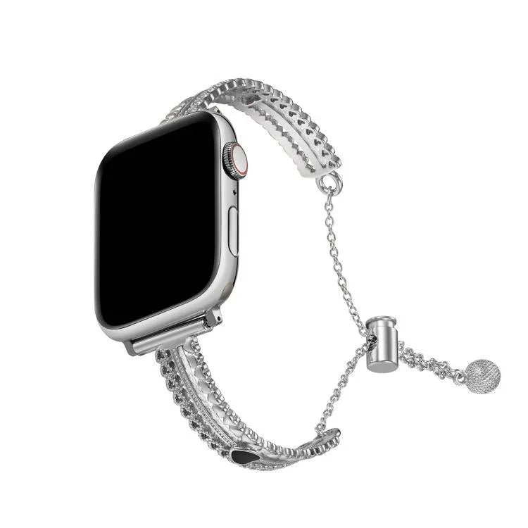 Bracelet de montre White Stone Love en alliage de zinc, compatible avec Apple Watch 46 mm / 49 mm / 45 mm / 44 mm et Apple Watch 42 mm / 41 mm / 40 mm / 38 mm.