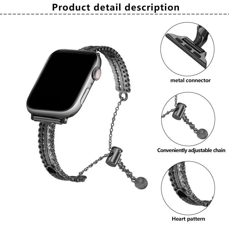 Bracelet de montre White Stone Love en alliage de zinc, compatible avec Apple Watch 46 mm / 49 mm / 45 mm / 44 mm et Apple Watch 42 mm / 41 mm / 40 mm / 38 mm.