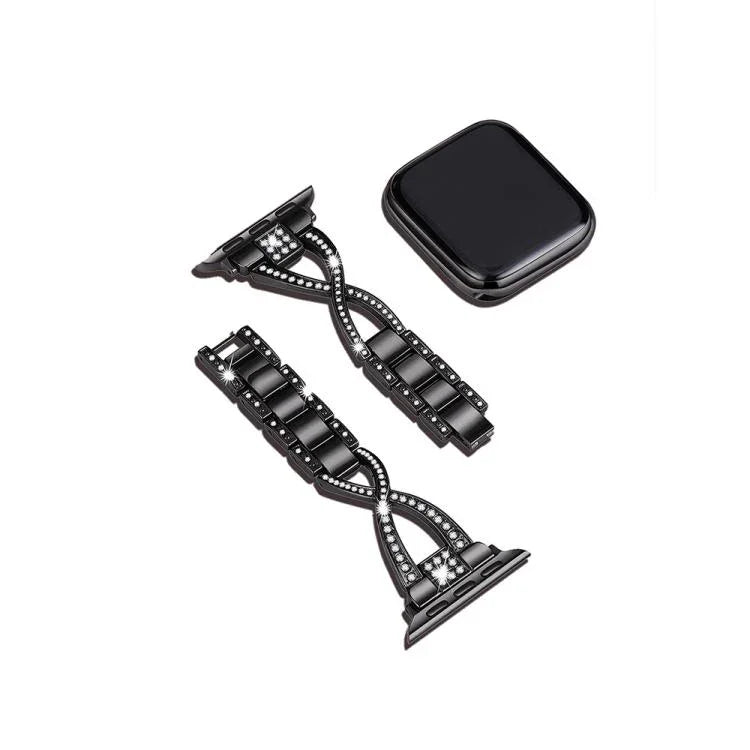 Bracelet de montre en alliage de zinc à motif diamant croisé, compatible avec les Apple Watch 46 mm / 49 mm / 45 mm / 44 mm et 42 mm / 41 mm / 40 mm / 38 mm.