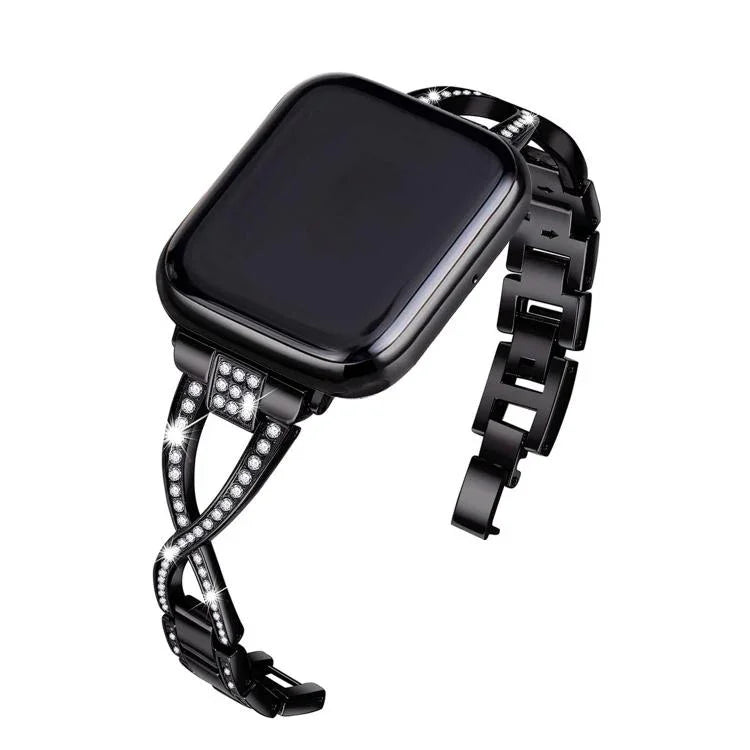 Bracelet de montre en alliage de zinc à motif diamant croisé, compatible avec les Apple Watch 46 mm / 49 mm / 45 mm / 44 mm et 42 mm / 41 mm / 40 mm / 38 mm.
