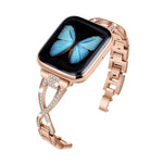 Bracelet de montre en alliage de zinc à motif diamant croisé, compatible avec les Apple Watch 46 mm / 49 mm / 45 mm / 44 mm et 42 mm / 41 mm / 40 mm / 38 mm.