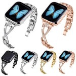 Bracelet de montre en alliage de zinc à motif diamant croisé, compatible avec les Apple Watch 46 mm / 49 mm / 45 mm / 44 mm et 42 mm / 41 mm / 40 mm / 38 mm.