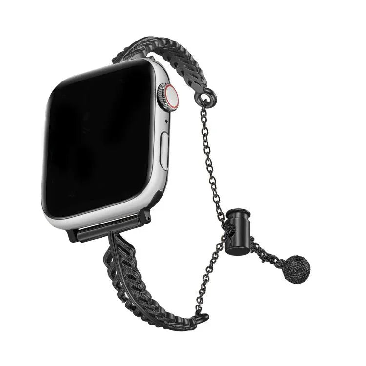 Bracelet de montre en alliage de cuivre et de zinc, motif plumes métalliques, compatible avec les Apple Watch 46 mm / 49 mm / 45 mm / 44 mm et 42 mm / 41 mm / 40 mm / 38 mm.