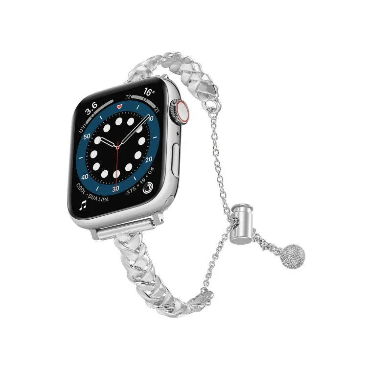 Bracelet de montre tressé en alliage de zinc brillant, compatible avec Apple Watch 46 mm / 49 mm / 45 mm / 44 mm et Apple Watch 42 mm / 41 mm / 40 mm / 38 mm.