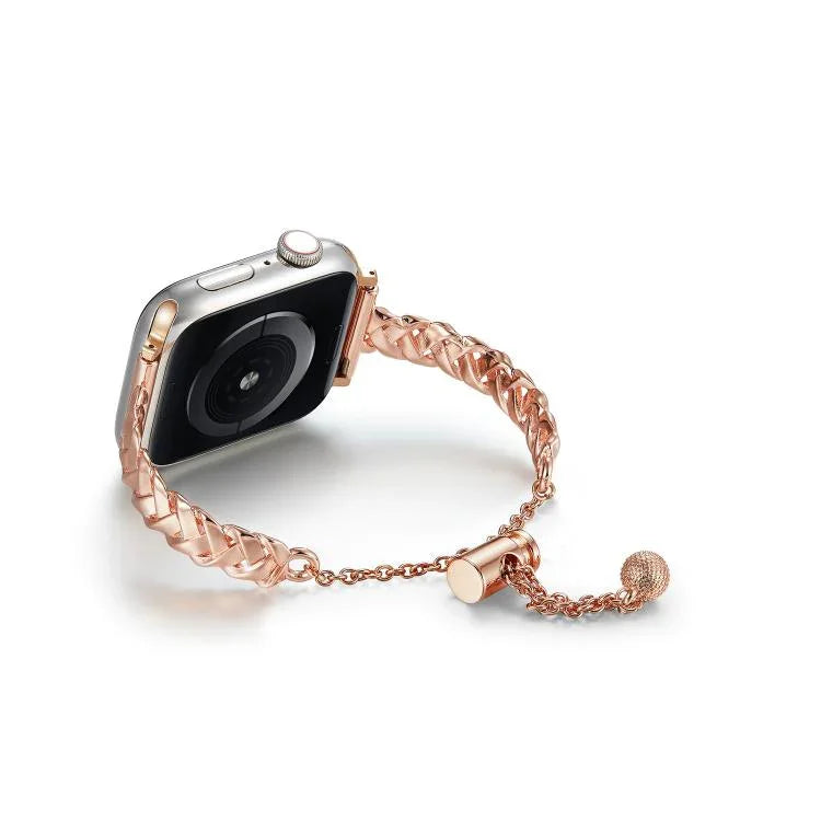 Bracelet de montre tressé en alliage de zinc brillant, compatible avec Apple Watch 46 mm / 49 mm / 45 mm / 44 mm et Apple Watch 42 mm / 41 mm / 40 mm / 38 mm.