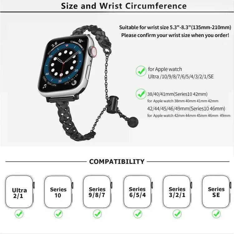 Bracelet de montre tressé en alliage de zinc brillant, compatible avec Apple Watch 46 mm / 49 mm / 45 mm / 44 mm et Apple Watch 42 mm / 41 mm / 40 mm / 38 mm.