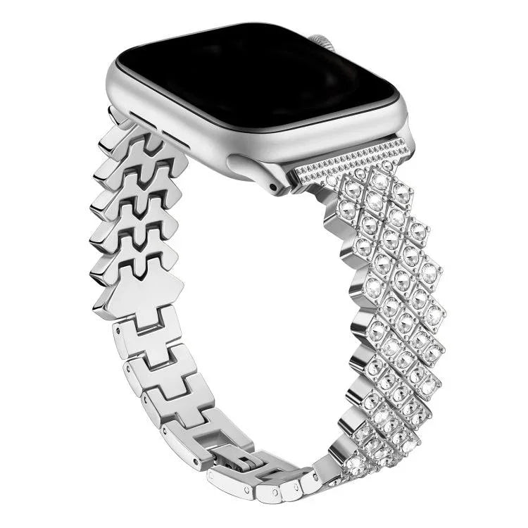 Bracelet de montre en alliage de zinc à motif losanges, compatible avec Apple Watch 46 mm / 49 mm / 45 mm / 44 mm et Apple Watch 42 mm / 41 mm / 40 mm / 38 mm.