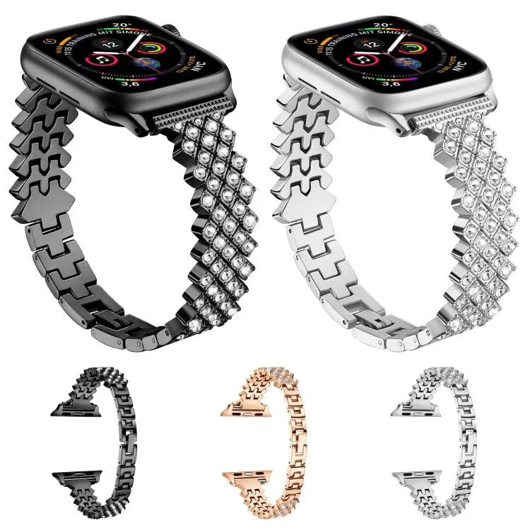 Bracelet de montre en alliage de zinc à motif losanges, compatible avec Apple Watch 46 mm / 49 mm / 45 mm / 44 mm et Apple Watch 42 mm / 41 mm / 40 mm / 38 mm.