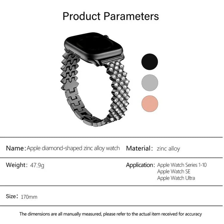 Bracelet de montre en alliage de zinc à motif losanges, compatible avec Apple Watch 46 mm / 49 mm / 45 mm / 44 mm et Apple Watch 42 mm / 41 mm / 40 mm / 38 mm.
