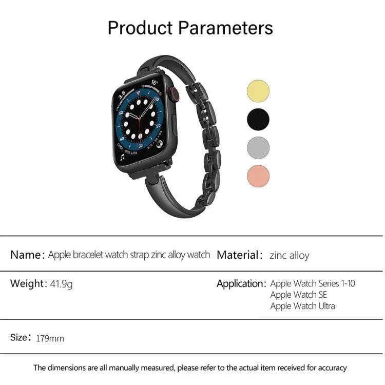 Bracelet de montre en alliage de zinc, compatible avec Apple Watch 46 mm / 49 mm / 45 mm / 44 mm et Apple Watch 42 mm / 41 mm / 40 mm / 38 mm.