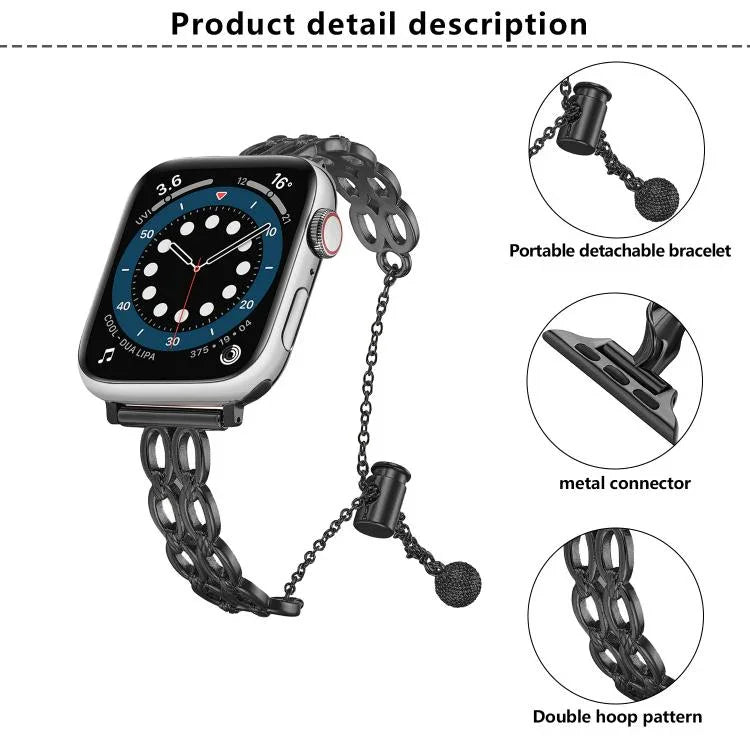Bracelet de montre à double anneau en alliage de zinc, compatible avec Apple Watch 46 mm / 49 mm / 45 mm / 44 mm et Apple Watch 42 mm / 41 mm / 40 mm / 38 mm.