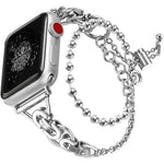 Bracelet de montre en alliage de zinc à double chaîne à billes, compatible avec les Apple Watch 46 mm / 49 mm / 45 mm / 44 mm et 42 mm / 41 mm / 40 mm / 38 mm.