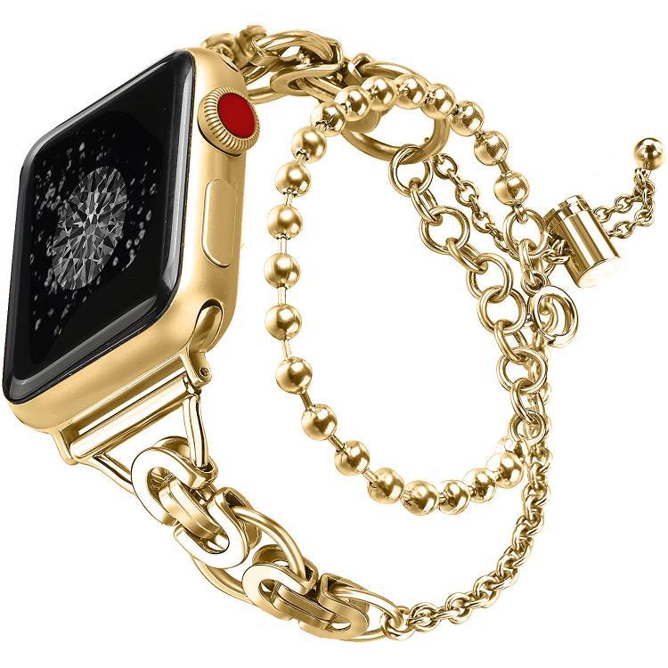 Bracelet de montre en alliage de zinc à double chaîne à billes, compatible avec les Apple Watch 46 mm / 49 mm / 45 mm / 44 mm et 42 mm / 41 mm / 40 mm / 38 mm.