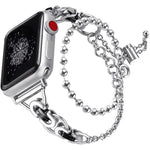 Bracelet de montre en alliage de zinc à double chaîne à billes, compatible avec les Apple Watch 46 mm / 49 mm / 45 mm / 44 mm et 42 mm / 41 mm / 40 mm / 38 mm.