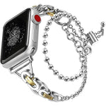 Bracelet de montre en alliage de zinc à double chaîne à billes, compatible avec les Apple Watch 46 mm / 49 mm / 45 mm / 44 mm et 42 mm / 41 mm / 40 mm / 38 mm.