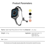 Bracelet de montre Wings en alliage de zinc à motif diamants concassés, compatible avec les Apple Watch 46 mm / 49 mm / 45 mm / 44 mm et 42 mm / 41 mm / 40 mm / 38 mm.
