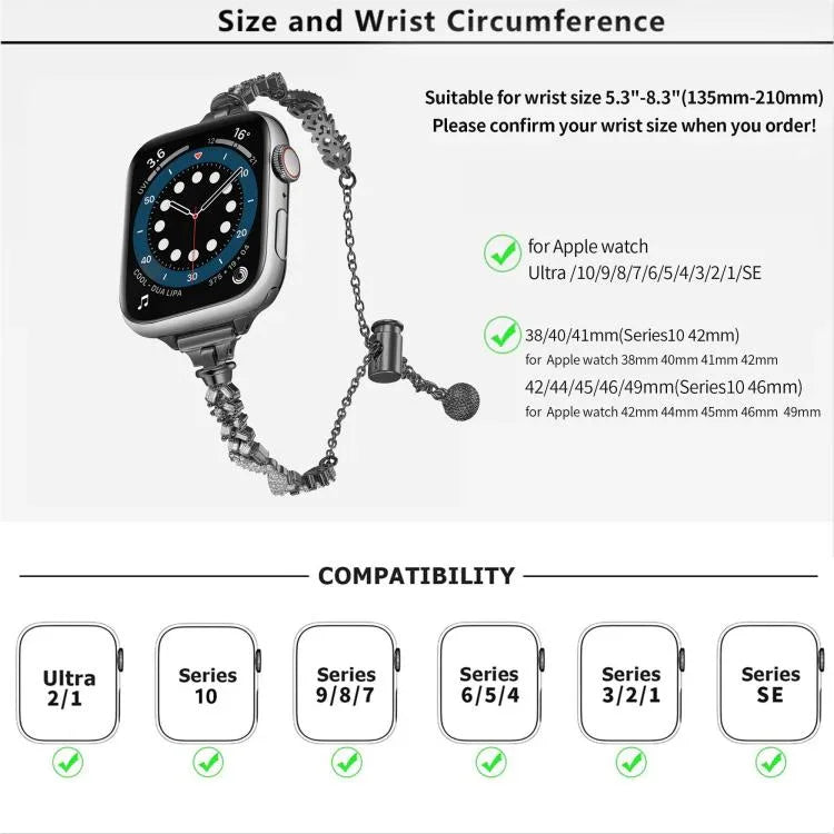 Bracelet de montre Wings en alliage de zinc à motif diamants concassés, compatible avec les Apple Watch 46 mm / 49 mm / 45 mm / 44 mm et 42 mm / 41 mm / 40 mm / 38 mm.