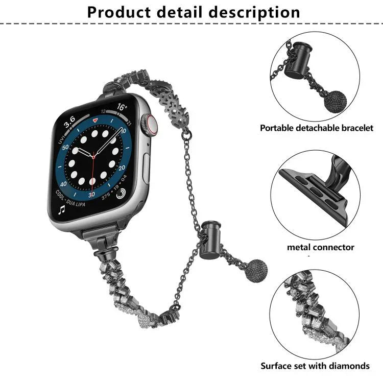 Bracelet de montre Wings en alliage de zinc à motif diamants concassés, compatible avec les Apple Watch 46 mm / 49 mm / 45 mm / 44 mm et 42 mm / 41 mm / 40 mm / 38 mm.