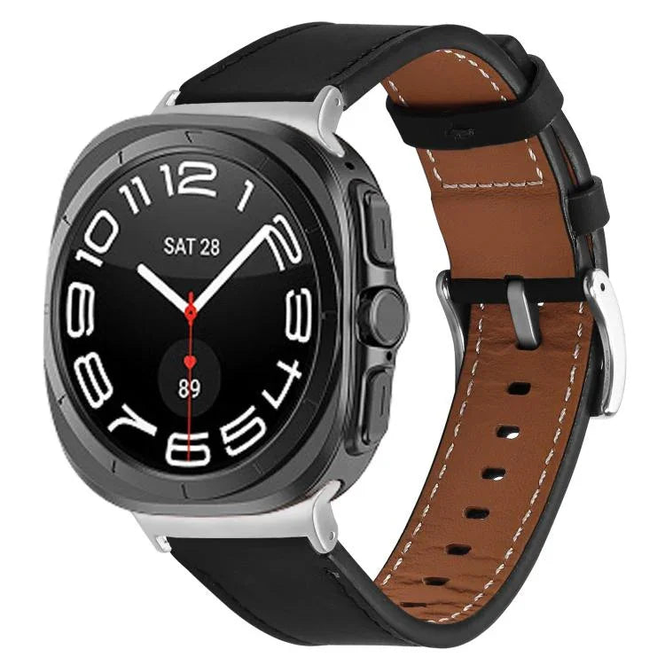 Bracelet de montre en cuir véritable Nappa avec boucle argentée, pour Samsung Galaxy Watch Ultra 47 mm / Ultra 2025