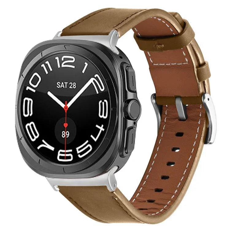 Bracelet de montre en cuir véritable Nappa avec boucle argentée, pour Samsung Galaxy Watch Ultra 47 mm / Ultra 2025