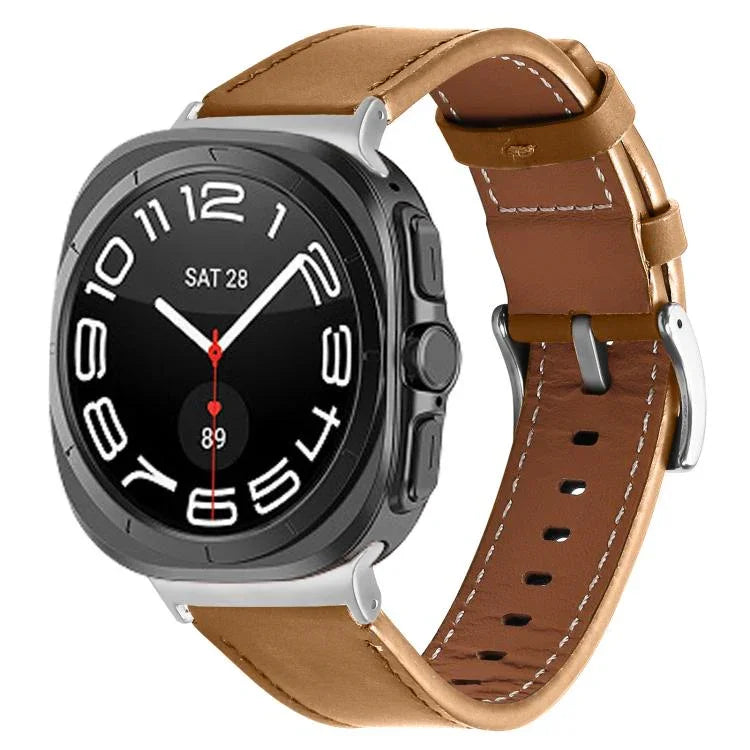 Bracelet de montre en cuir véritable Nappa avec boucle argentée, pour Samsung Galaxy Watch Ultra 47 mm / Ultra 2025