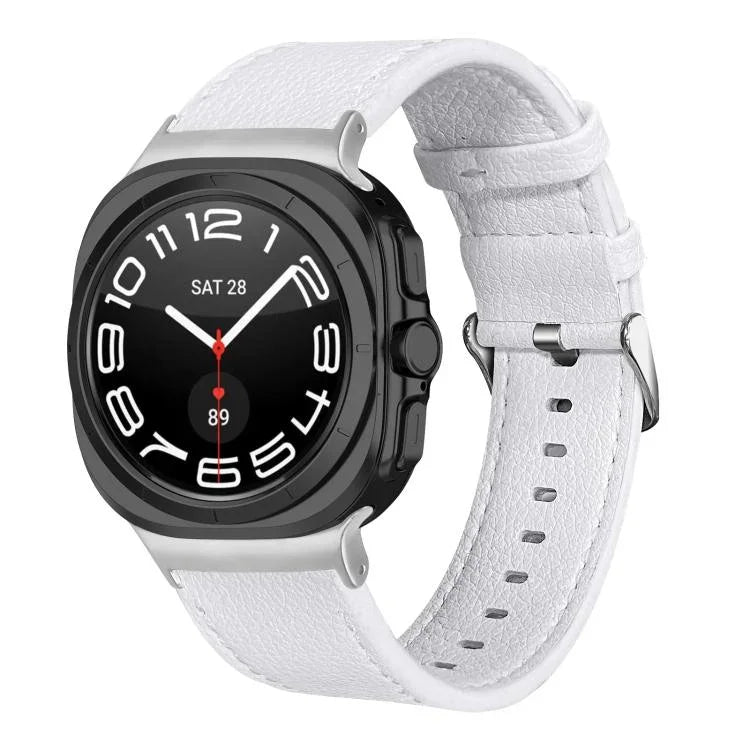Dual Sides Lychee Genuine Leather Watch Band, For Samsung Galaxy Watch Ultra 47mm / Ultra 2025