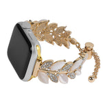 Bracelet de montre en alliage serti de diamants en forme de feuille, compatible avec Apple Watch 46 mm / 49 mm / 45 mm / 44 mm et Apple Watch 42 mm / 41 mm / 40 mm / 38 mm.