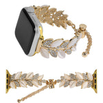 Bracelet de montre en alliage serti de diamants en forme de feuille, compatible avec Apple Watch 46 mm / 49 mm / 45 mm / 44 mm et Apple Watch 42 mm / 41 mm / 40 mm / 38 mm.
