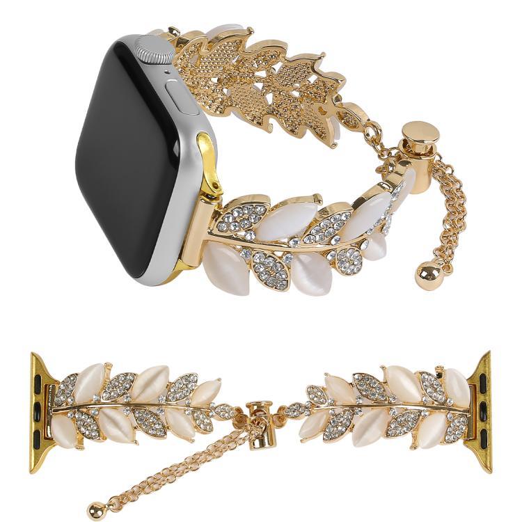 Bracelet de montre en alliage serti de diamants en forme de feuille, compatible avec Apple Watch 46 mm / 49 mm / 45 mm / 44 mm et Apple Watch 42 mm / 41 mm / 40 mm / 38 mm.