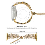 Bracelet de montre en alliage serti de diamants en forme de feuille, compatible avec Apple Watch 46 mm / 49 mm / 45 mm / 44 mm et Apple Watch 42 mm / 41 mm / 40 mm / 38 mm.