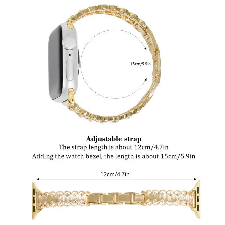 Bracelet de montre en alliage métallique à bordure en dentelle et diamants, pour Apple Watch 46 mm / 49 mm / 45 mm / 44 mm, pour Apple Watch 42 mm / 41 mm / 40 mm / 38 mm