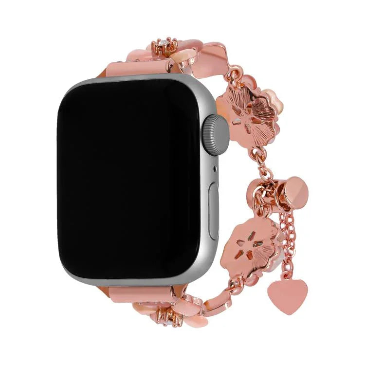 Bracelet de montre en alliage à motif trèfle à quatre feuilles, compatible avec les Apple Watch 46 mm / 49 mm / 45 mm / 44 mm et 42 mm / 41 mm / 40 mm / 38 mm.