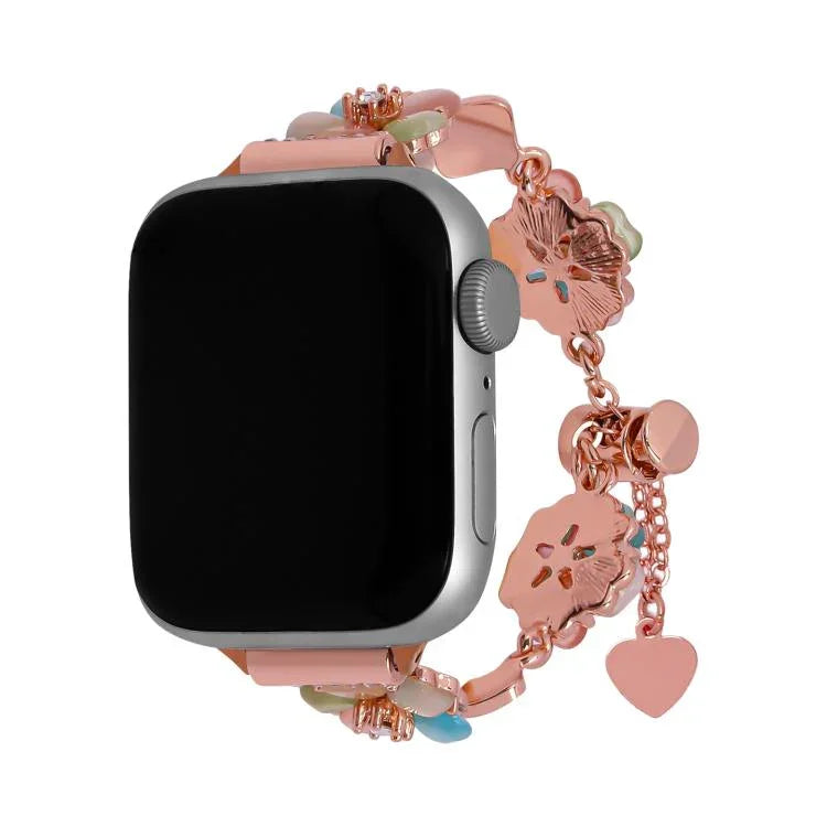 Bracelet de montre en alliage à motif trèfle à quatre feuilles, compatible avec les Apple Watch 46 mm / 49 mm / 45 mm / 44 mm et 42 mm / 41 mm / 40 mm / 38 mm.