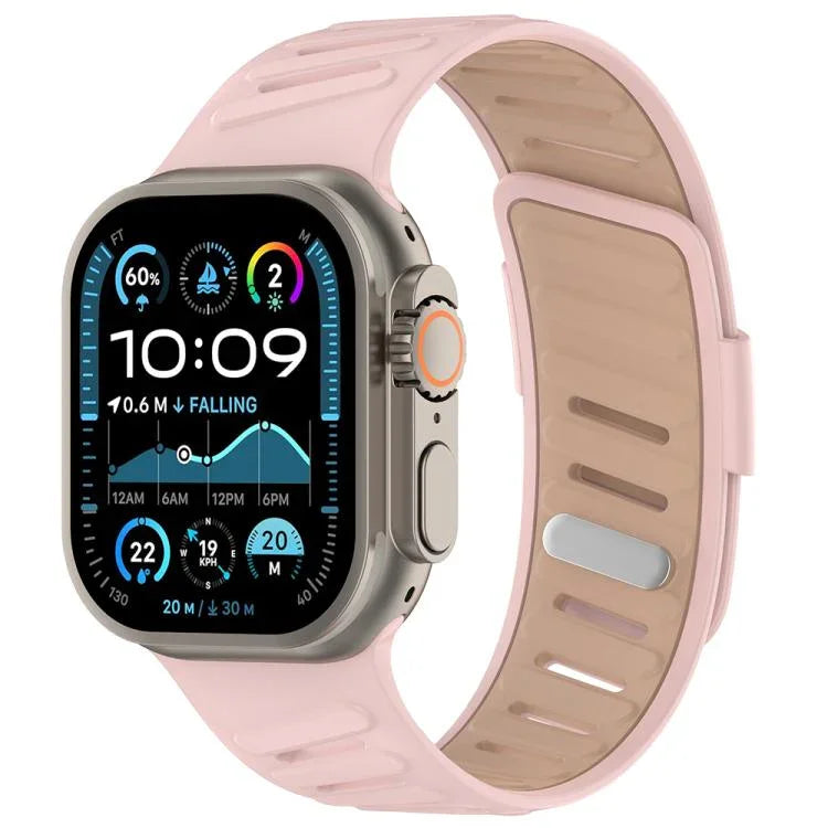 Bracelet de montre en silicone bicolore respirant avec boucle oblique, compatible avec Apple Watch 46 mm / 49 mm / 45 mm / 44 mm