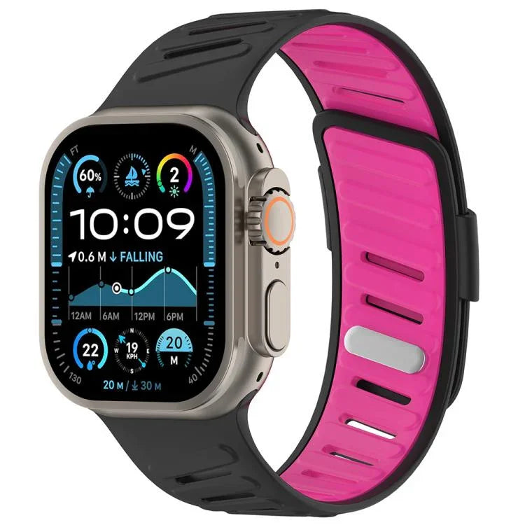 Bracelet de montre en silicone bicolore respirant avec boucle oblique, compatible avec Apple Watch 46 mm / 49 mm / 45 mm / 44 mm
