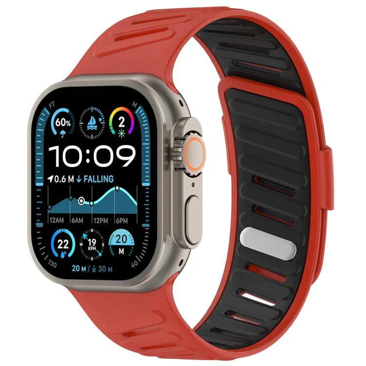Bracelet de montre en silicone bicolore respirant avec boucle oblique, compatible avec Apple Watch 46 mm / 49 mm / 45 mm / 44 mm