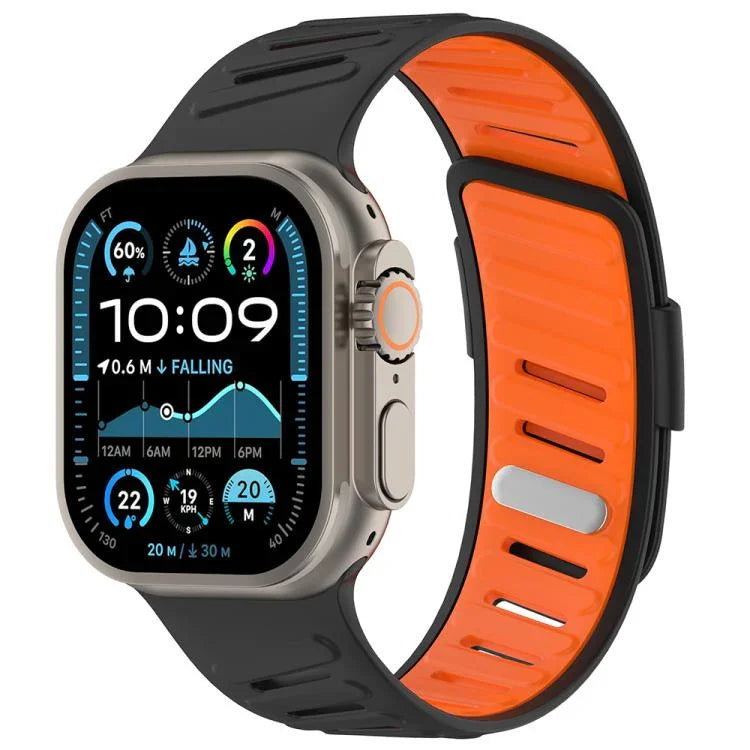 Bracelet de montre en silicone bicolore respirant avec boucle oblique, compatible avec Apple Watch 46 mm / 49 mm / 45 mm / 44 mm