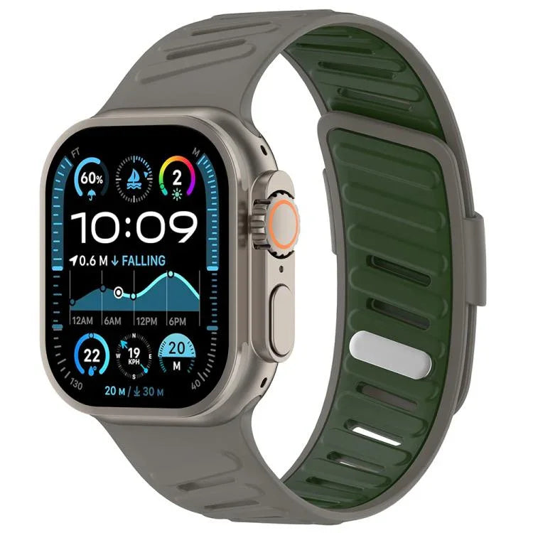Bracelet de montre en silicone bicolore respirant avec boucle oblique, compatible avec Apple Watch 46 mm / 49 mm / 45 mm / 44 mm