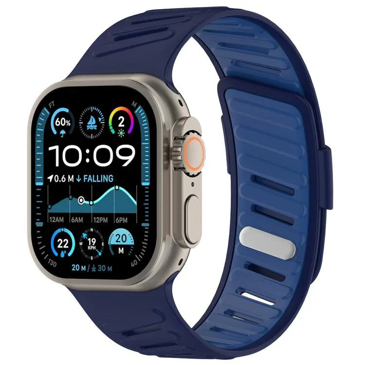 Bracelet de montre en silicone bicolore respirant avec boucle oblique, compatible avec Apple Watch 46 mm / 49 mm / 45 mm / 44 mm