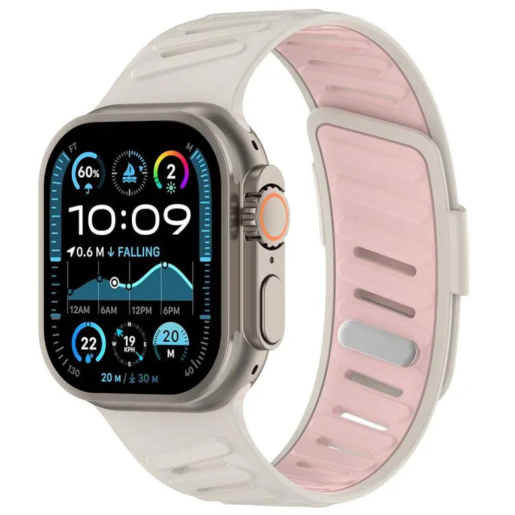 Bracelet de montre en silicone bicolore respirant avec boucle oblique, compatible avec Apple Watch 46 mm / 49 mm / 45 mm / 44 mm